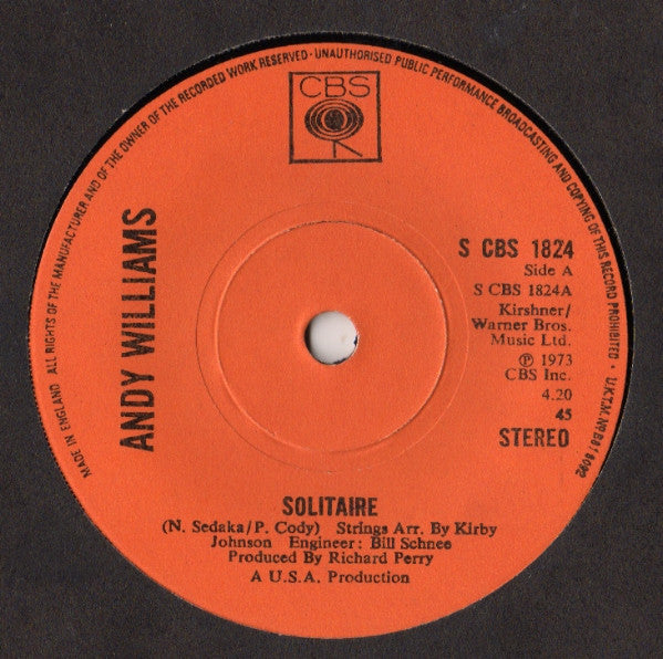 Andy Williams – Solitaire – 7”