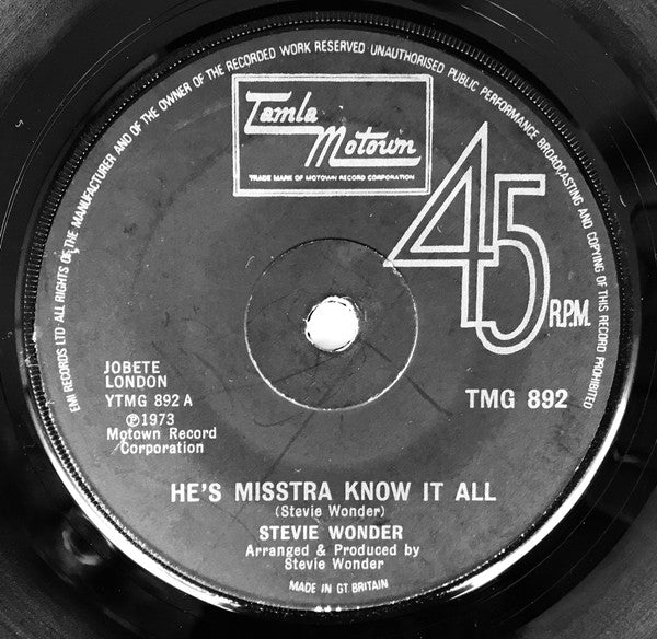 Stevie Wonder – He's Misstra Know It All – 7”