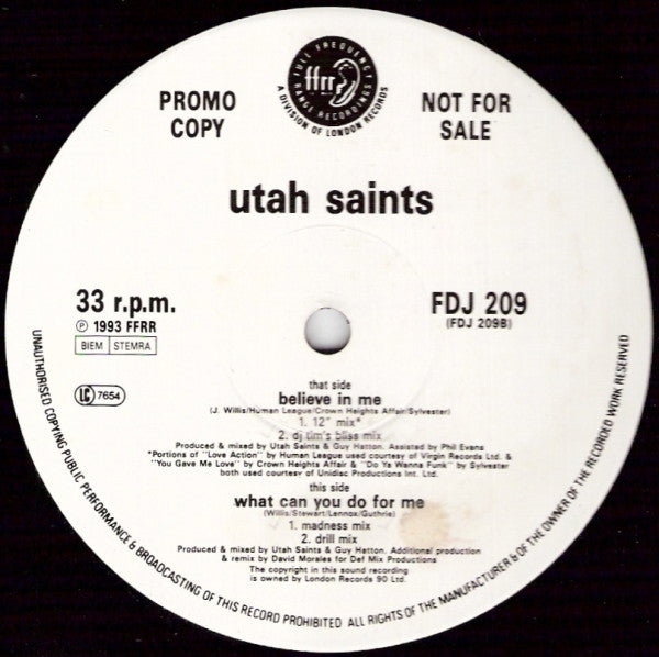 Utah Saints – Believe In Me / What Can You Do For Me – 2x12” promo