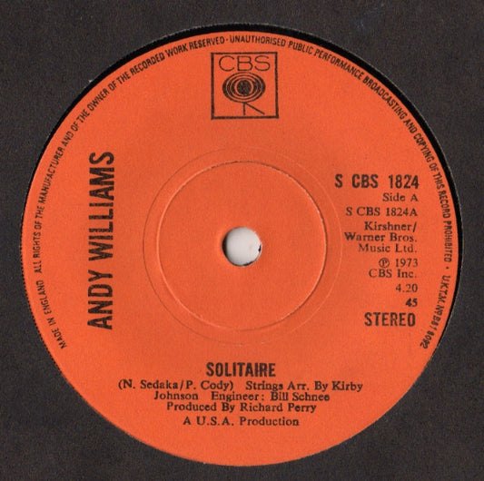 Andy Williams – Solitaire – 7”