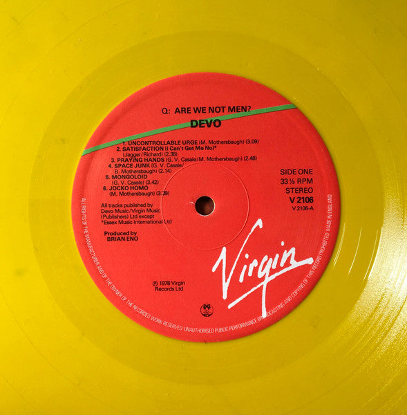 Devo – Q: Are We Not Men? A: We Are Devo! – LP yellow vinyl
