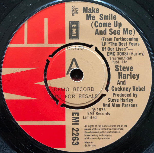 Steve Harley & Cockney Rebel – Make Me Smile (Come Up And See Me) – 7” promo